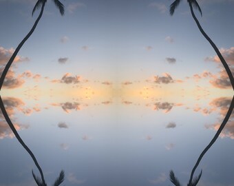 Hawaiian Mirage - Modern, Abstract, Original, Color, Square, Photo, Print, Hawaii, Sunset, Palm Tree, Oahu