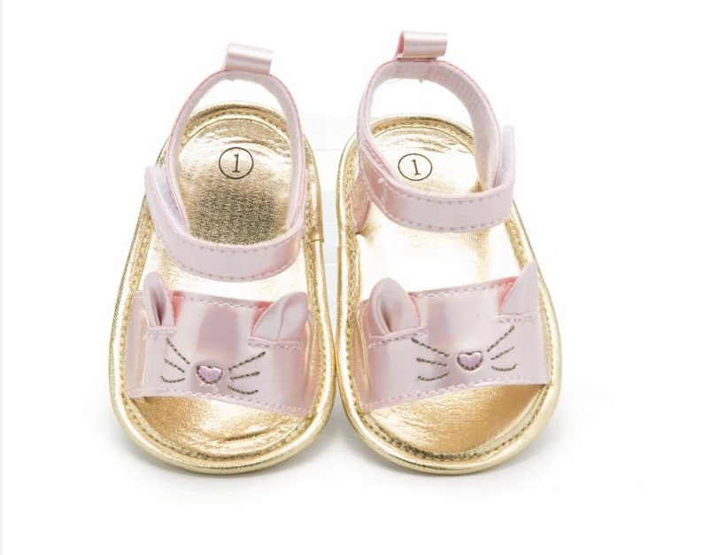 Summer Baby Girl Cat Sandals Tan and Pink Shoes Newborn Baby Soft Soled Shoes