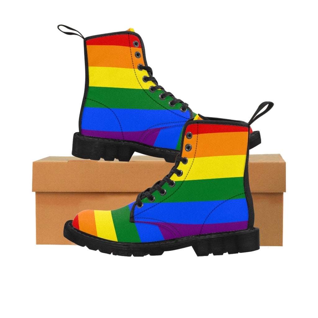 Rainbow Boots Kidcore Boots Canvas Boots Men's High Etsy