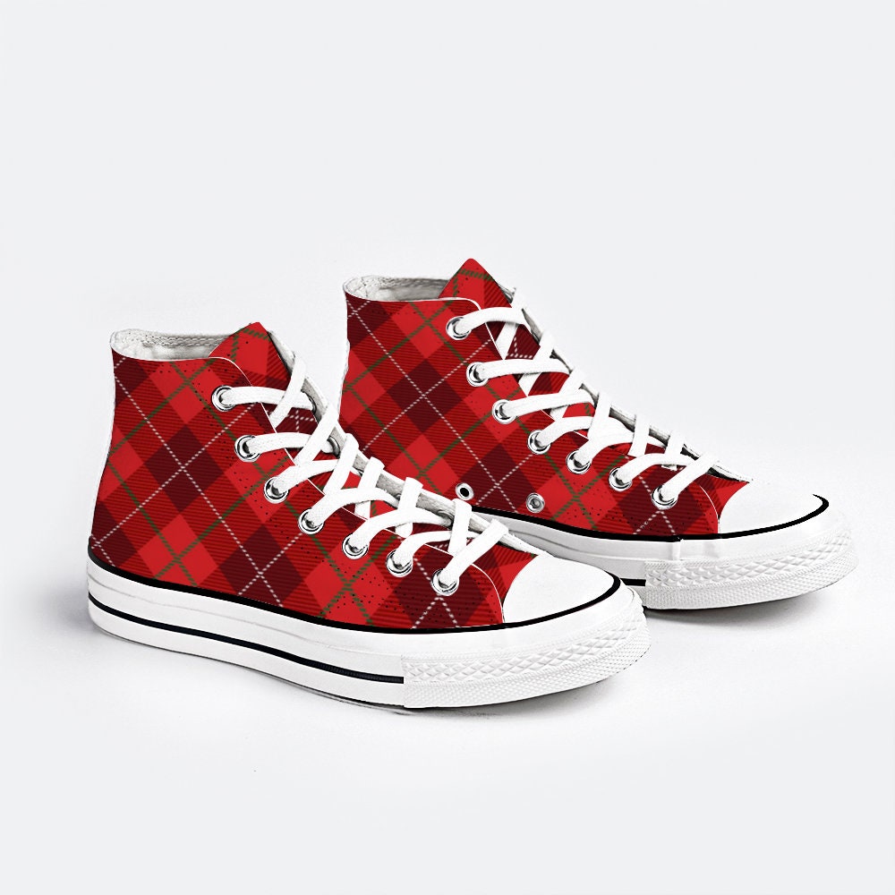 Tartan Plaid High Top Shoes Red Plaid Shoes Converse Look Etsy