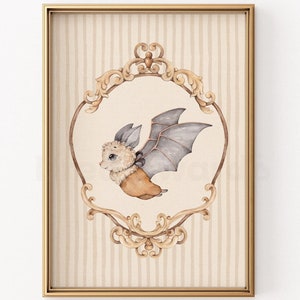 Schattige vleermuis 3 | Halloween-collectie | Aquarelprint | Leuke vleermuisillustratie, griezelige, zoete kunst voor Halloween, grillig vintage decor