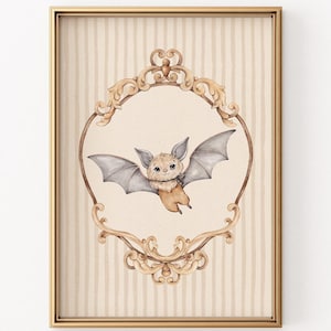 Schattige vleermuis 1 | Halloween-collectie | Aquarelprint | Leuke vleermuisillustratie, griezelige, zoete kunst voor Halloween, grillig vintage decor