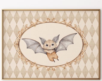 Whimsical Bat Watercolor Print | Spooky Halloween Decor