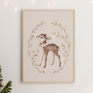 Lucy / Ciervo con collar de volantes / In The Meadow Collection / Impresión de acuarela / Woodland Fawn, Vintage, Cartel de arte infantil, Decoración navideña