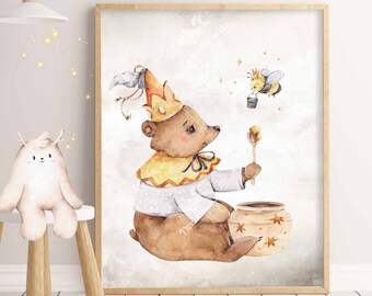 Bea the Bear | Dreamward Friends Collection | Watercolour Print | Bedroom Print, Nursery Wall Art, Neutral Nursery Decor, Baby Shower Gift