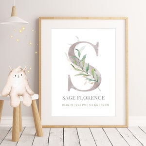 S / Native Australian Flora Collection / Impresión inicial de la carta / Impresión de acuarela / Arte de pared de vivero botánico personalizado, regalo de baby shower