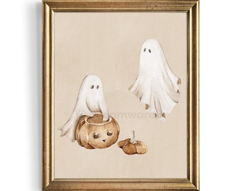 Aquarell Halloween-Geist Print | Vintage Gruselige Dekor