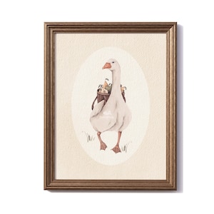 Mr Pierre | Little Tales Collection | Watercolor Print | Goose Carrying Basket of Pears, Vintage Cottagecore Print, French House Art, Geese