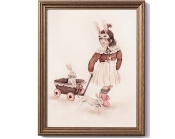 Mejores amigos / Colección Little Tales / Impresión en acuarela / Conejos, conejitas, niña, caprichoso, arte de pared de granja, ilustraciones vintage para guardería
