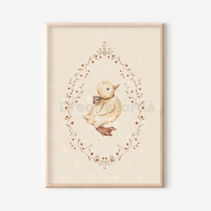 Daisy | Baby Goose | In The Meadow Collection | Watercolour Print | Farm Animal | Beige | Scandi Vintage Print, Children&#39;s Nursery Art Print