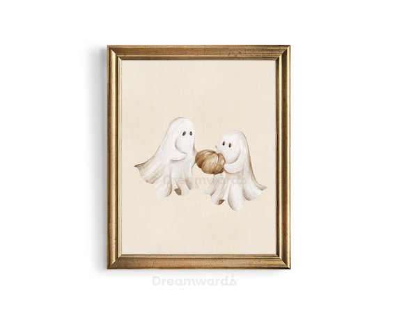 Trick or Treat | Halloween Collection | Watercolor Print | Halloween Ghost Art, Vintage Halloween Spirit, Spooky Cute Decor, Pumpkins
