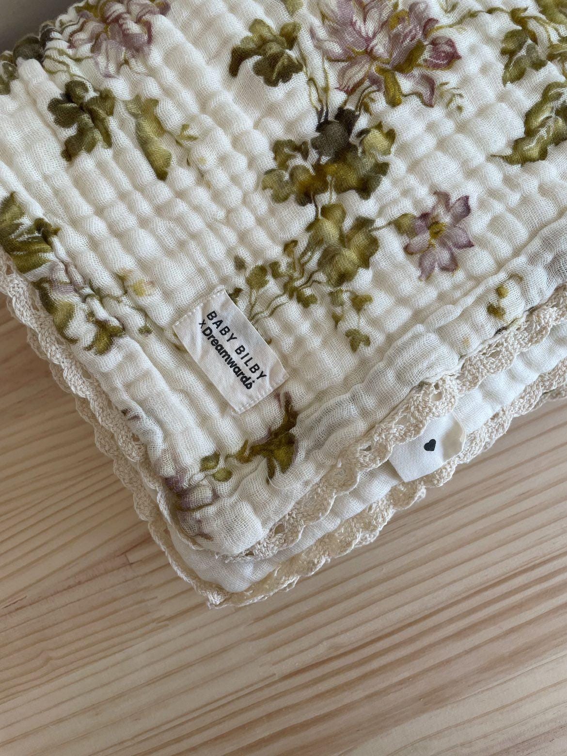 Meadow | Lace Cot Blanket | 9 Layer Cotton Gauze Blanket