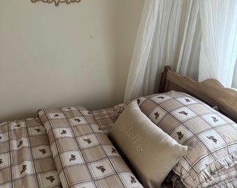 Ruffled Duvet | Burrow Collection | Jumping Bunny Rabbits Pattern, watercolour artwork, cozy vintage chidren&#39;s bedroom style, cottage core