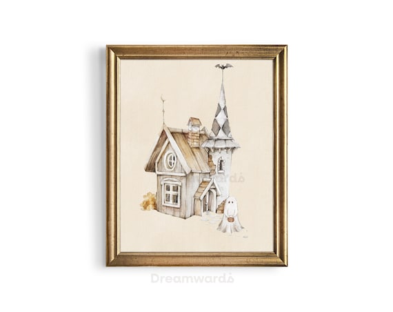 Sweet Halloween | Halloween Collection | Watercolor Print | Halloween Ghost Art, Vintage Halloween Spirit, Spooky Cute Decor, Ghost House