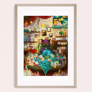 Tarot reader art print, cute cat art, fortune teller cat print