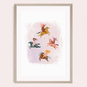 Whimsical Girls Fun Horse Riding Giclée Art Print