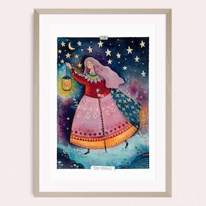 Impresión de arte de cartas de tarot, arte de pared de tarot, ilustración de cartas de tarot, decoración de lector de tarot, impresión adornada en oro