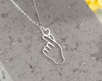 Sterling Silver Korean Heart Pendant Necklace, K-Pop Jewelry Gift