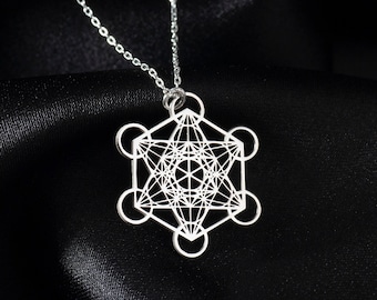 925K Silver Metatron&#39;s Cube Necklace: Sacred Geometry Charm
