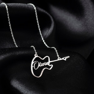 925 Sterling Silver Guitar Name Necklace: Personalized Music Jewelry