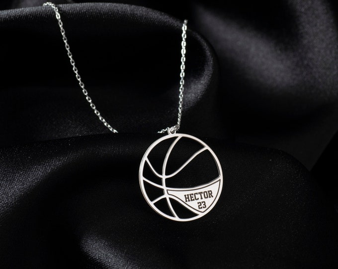 925K Silver Customized Basketball Necklace, Girlfriend necklace, Personalized basketball pendant, sport necklace, gift for basketball player