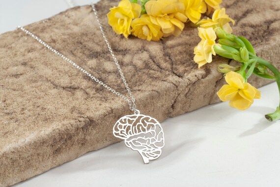 Silver Brain Necklace, Geometric Brain Necklace, Origami