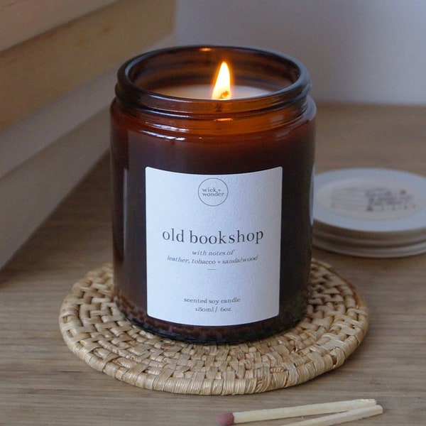 Old Bookshop Candle with FREE Matches, Bookworm Gift, Candle Collector Gift, Book Candle, Bookish Candle, Book Lover Gift