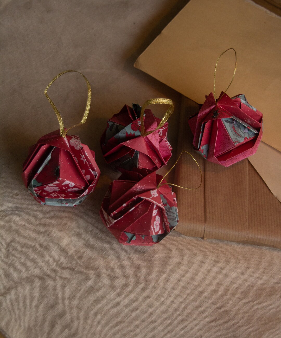 Set of 4 Origami Christmas Balls Etsy