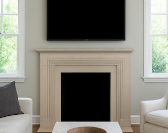 Hand Carved Beige Marble Fireplace Mantel - Modern Style