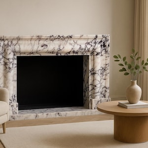 Hand Carved Calacatta Viola Marble Fireplace Mantel - Modern Style