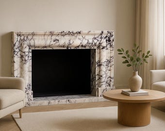 Hand Carved Calacatta Viola Marble Fireplace Mantel - Modern Style