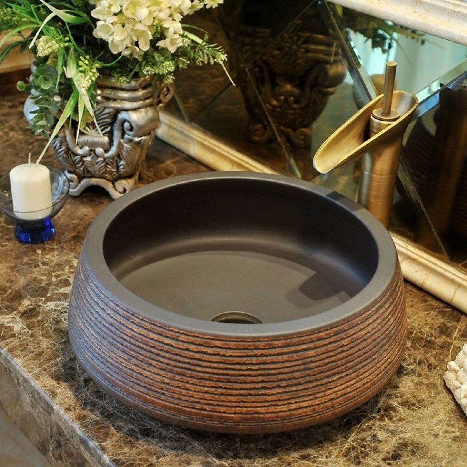 Brown ceramic sink 100 handmade vessel sink Ceramic Etsy