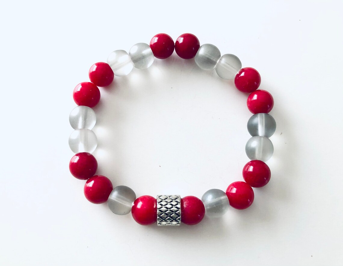 Rotes und graues Halbedelstein Stretch Armband Roter Jade | Etsy