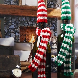 Christmas Knitted Wine Bottle Hat and Scarf Set, Wine Lover Gift, Bottle Sweater, Winter Wine Decor, Stocking Stuffers