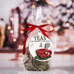 Teas the Season to Be Jolly Ornament | Tea Lover Christmas Ornament | Holiday Tree Decoration | Cute Tea Cup Ornament | Tea Gift Tag