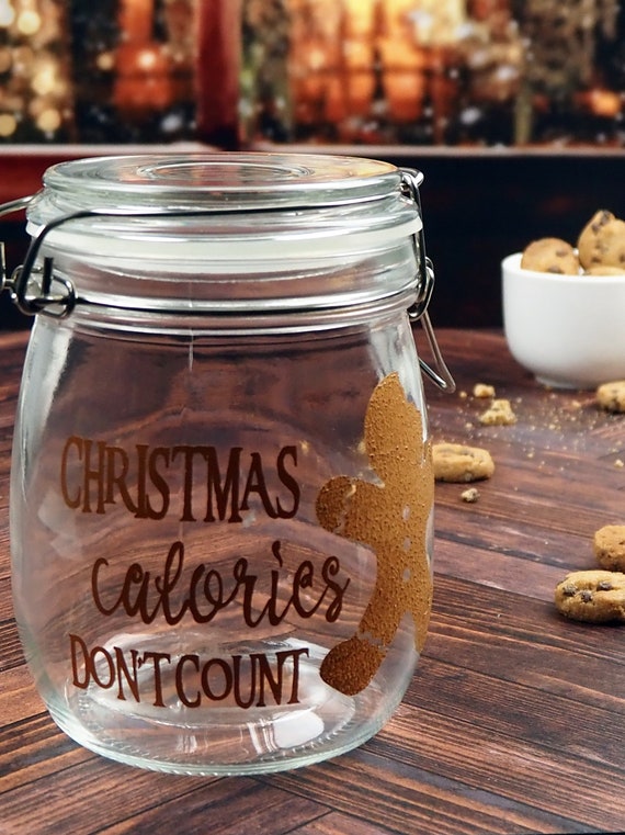Christmas Calories Don't Count Cookie Jar, Christmas Cookie Jar, Glass Jar  With Lid, Holiday Décor, Holiday Glass Jar, Stocking Stuffer 