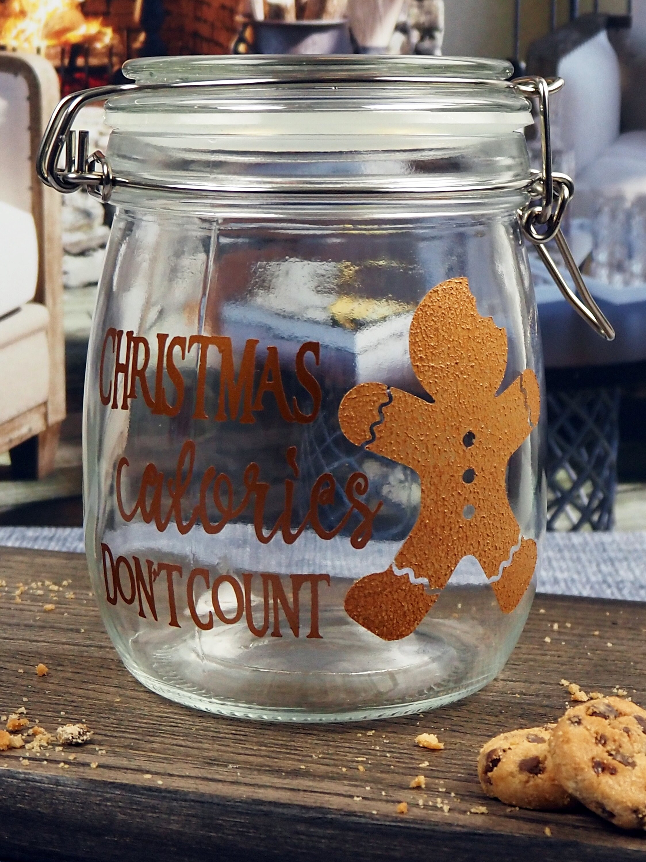 Christmas Calories Don't Count Cookie Jar, Christmas Cookie Jar, Glass Jar  With Lid, Holiday Décor, Holiday Glass Jar, Stocking Stuffer 