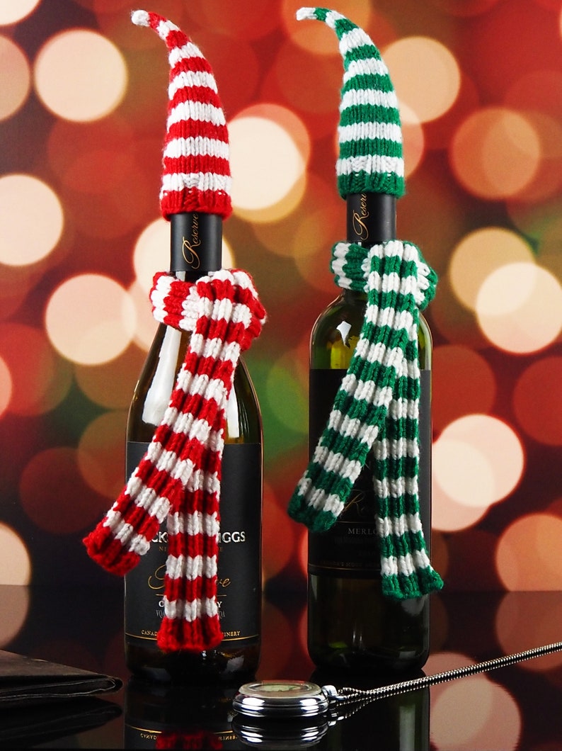 Christmas Knitted Wine Bottle Hat and Scarf Set Wine Lover Etsy UK