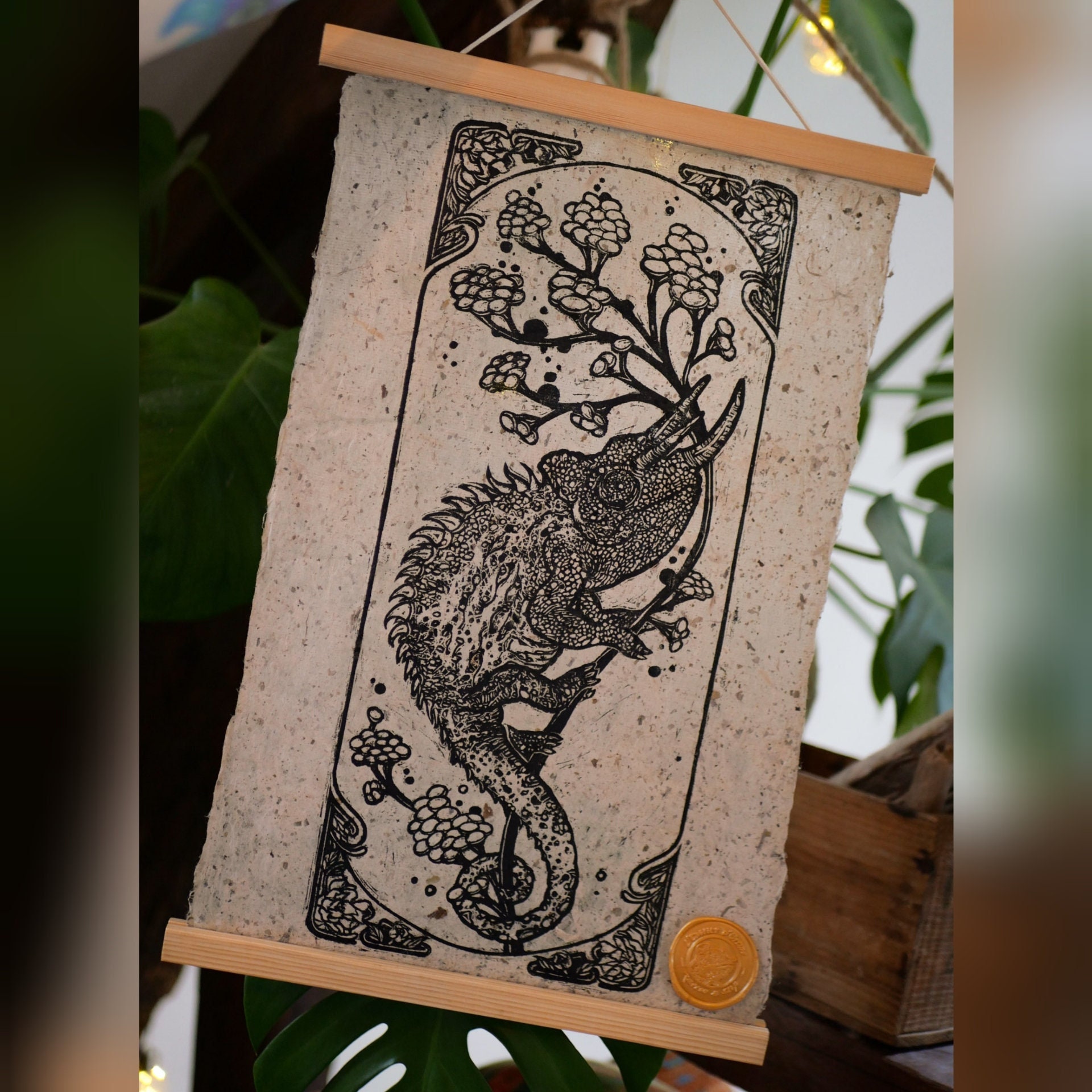 Linogravure Caméléon Rhinoceratus