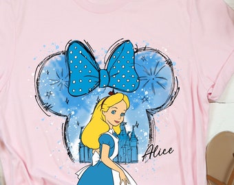Disney Alice Shirt, Princess Matching Watercolor, Disney Princess Alice Shirt, Alice In Wonderland, Disney Matching, Minnie Mouse Head Theme