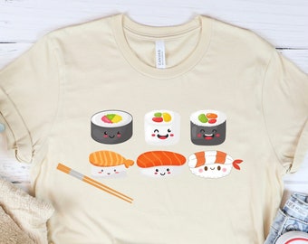 Sushi and Chopsticks Shirt, Sushi Roll Shirt, Cute Shirt, Asian Shirt, Japanese Cuisine Sushi, Cute Gift, Gift for her, Food Lover