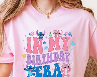 In My Birthday Era Shirt, Disney Stitch Themed Shirt, Stitch And Angel Shirt, Birthday Stitch Shirt, Angel Birthday Shirt, Birthday Themed