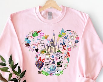 Disney Characters Shirt, Disney Sweatshirt, Little Mermaid, Peter Pan, Up, Disney Castle, Mickey Mouse, Crop Tee, Disney Gift