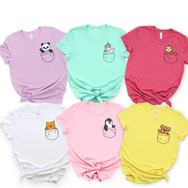 Pocket Animals Shirt, Cute Animals, Unicorn Shirt, Panda Shirt, Penguin Shirt, Gift for Animal lovers, Trend Shirt