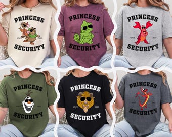 Princess Security Shirt, Disney Group Tee with Elsa Olaf Rapunzel Pascal Belle Beast Cinderella Gus Mulan Mushu Ariel Sebastian