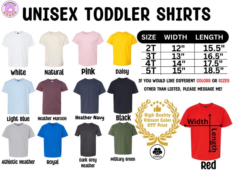 unisex toddler t - shirt sizes chart