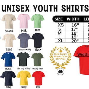 a t - shirt size chart for a youth's youth's youth '
