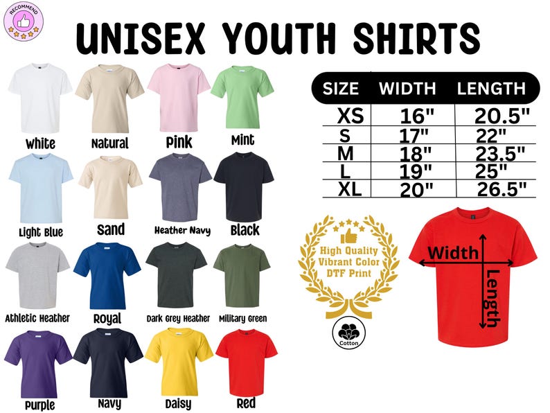 a t - shirt size chart for a youth's youth's youth '