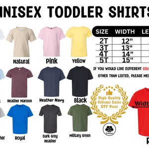 The adult cotton soft-feeling shirts feature Disney or various themed prints. They come in multiple colors and sizes, including adult, youth, toddler, and baby sizes. The print is vibrant and colorful, and it's located in the center of the shirt.