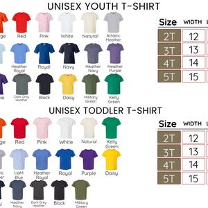 a variety of t-shirt designs in different colors and sizes, including a unisex youth t-shirt and a unisex toddler t-shirt.